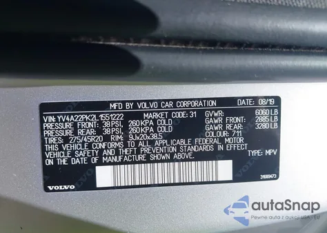 2020 Volvo Xc90 T6 Momentum 7 Passenger from USA, damaged, VIN YV4A22PK2L1551222